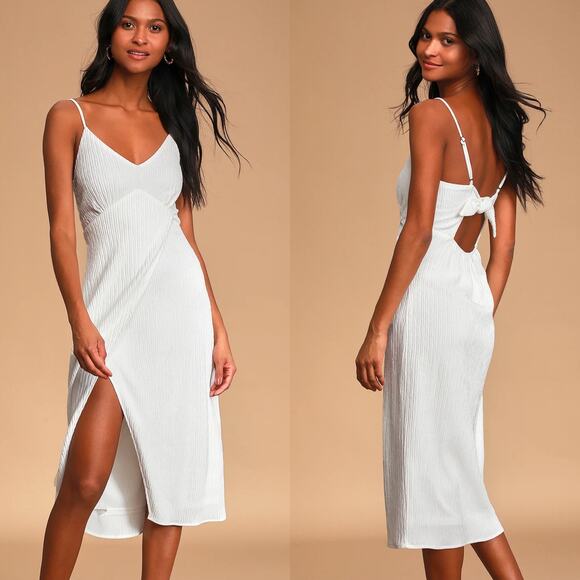 Lulus View and I White Tie-Back Faux-Wrap Midi Dress - Picture 1 of 10